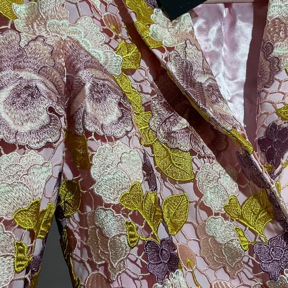 SMALL Pink/Floral FLARED High-rise Pant suit with Embroidered X-small Blazer - Picture 9 of 9